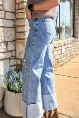 Ashleigh Blue Mineral Wash Bottom Cuff Distressed Wide Leg Jeans Jeans JT's Designer Fashion
