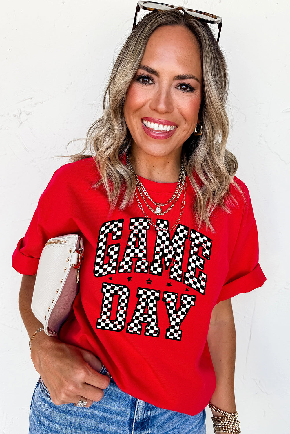 Red Checkered Game Day Graphic T Shirt Graphic Tees JT's Designer Fashion