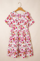 White Abstract Print V Neck Short Sleeve Ruffled Plus Size Mini Dress Plus Size Mini Dresses JT's Designer Fashion
