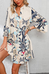 White Printed Tribal Bracelet Sleeve Buttoned Mini Dress Mini Dresses JT's Designer Fashion