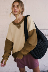 Apricot Color Block Thumbhole Sleeve Drop Shoulder Sweatshirt Sweatshirts & Hoodies JT's Designer Fashion