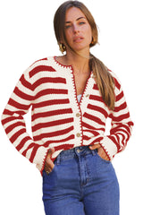 Red Stripe Chic Golden Button Cardigan Sweater Cardigans JT's Designer Fashion
