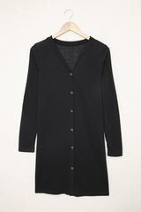Black Solid Color Open-Front Buttons Cardigan Sweaters & Cardigans JT's Designer Fashion