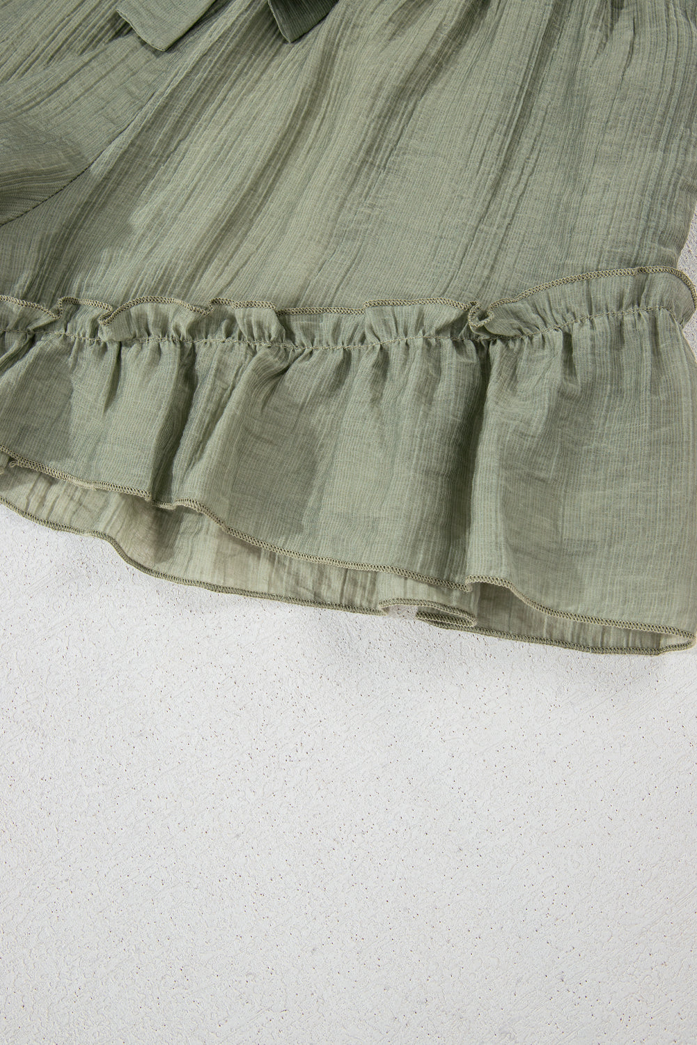 Laurel Green Textured Tie Waist Ruffle Hem Shorts Casual Shorts JT's Designer Fashion