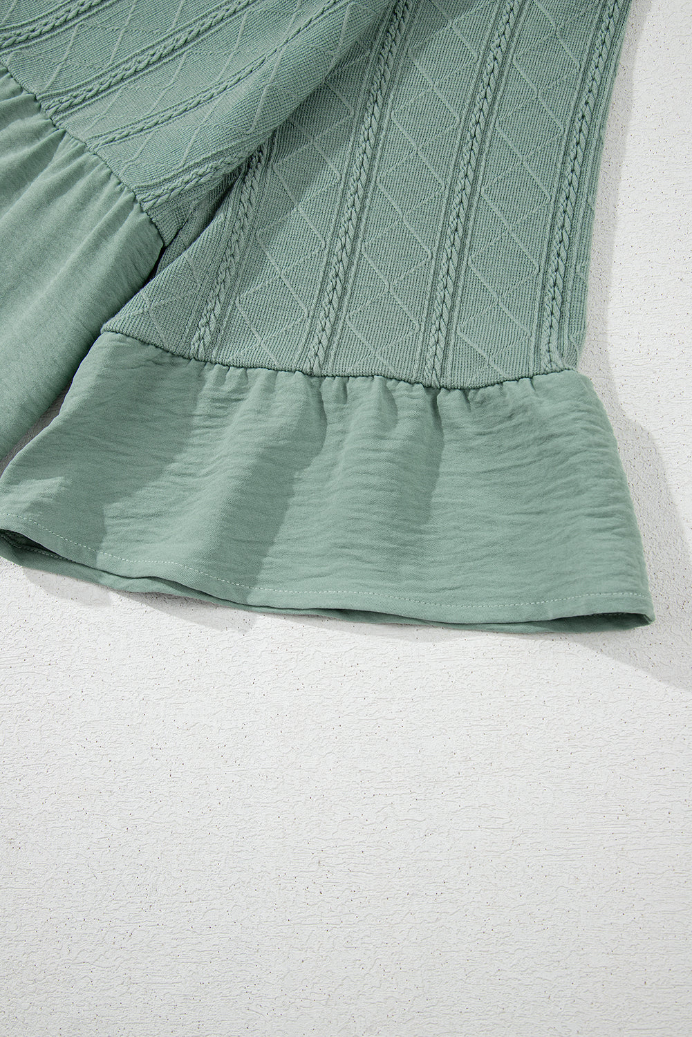 Laurel Green Tie Split Neck Textured Ruffle Patchwork Blouse Blouses & Shirts JT's Designer Fashion