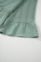 Laurel Green Tie Split Neck Textured Ruffle Patchwork Blouse Blouses & Shirts JT's Designer Fashion