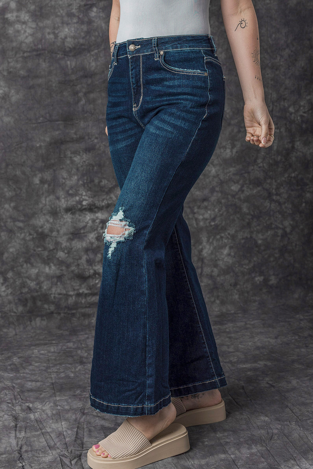 Real Teal High Rise Ripped Bell Bottom Jeans Jeans JT's Designer Fashion