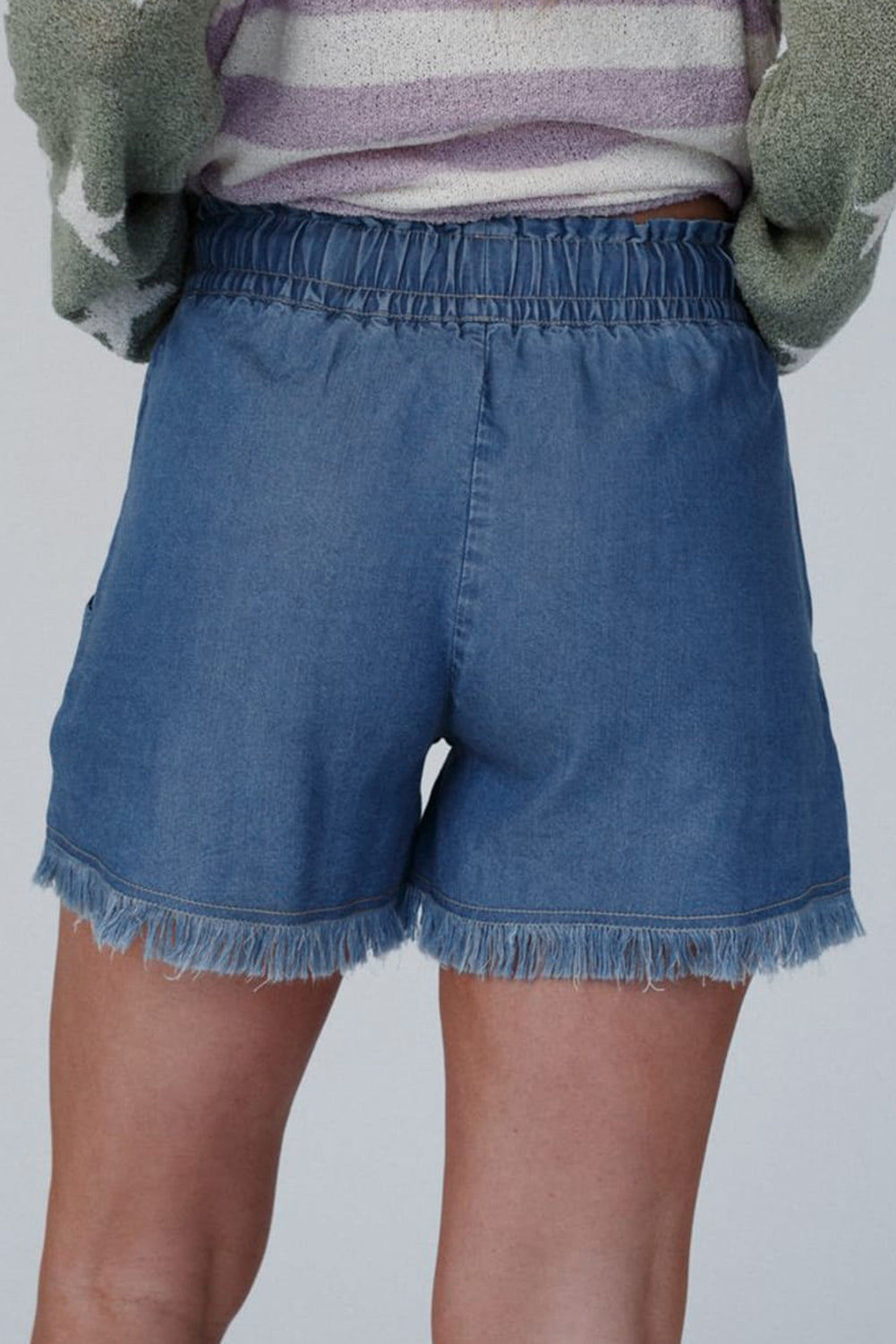 Ashleigh Blue Raw Hem Drawstring High Waist Denim Shorts with Pockets Denim Shorts JT's Designer Fashion