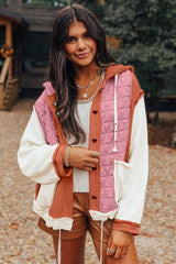 Coral Quilted Textured Patchwork Loose Fit Hooded Jacket Jackets JT's Designer Fashion