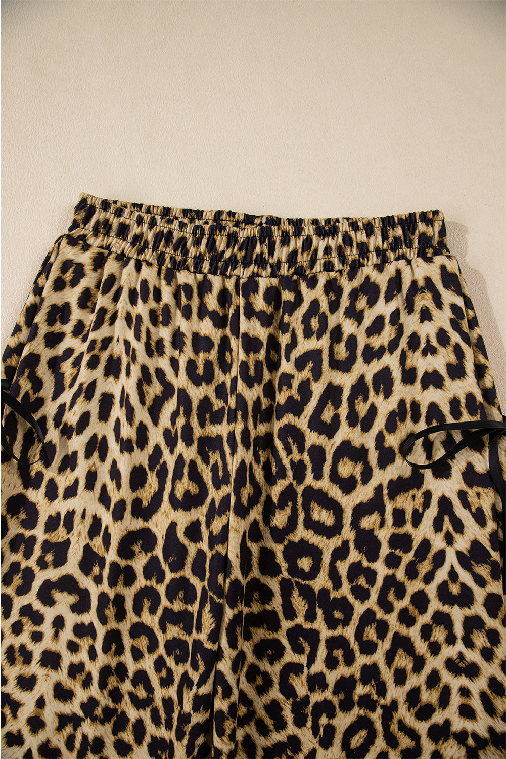 Brown Leopard Print Bow Tie Drawstring Elastic Waist Loose High Waist Pants Pants & Culotte JT's Designer Fashion