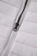 Silvery Solid Color Quilted Zip-up Puffer Jacket Jackets JT's Designer Fashion