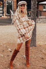 Brown Plaid Print Side Pockets Frilled Babydoll Mini Dress Mini Dresses JT's Designer Fashion