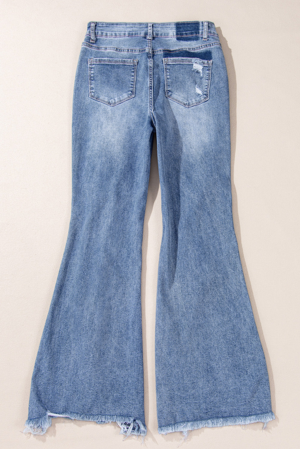 Dusk Blue High Rise Ripped Distressed Hem Flared Jeans Jeans JT's Designer Fashion