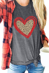 Gray Sequin Leopard Heart Graphic T-shirt Graphic Tees JT's Designer Fashion