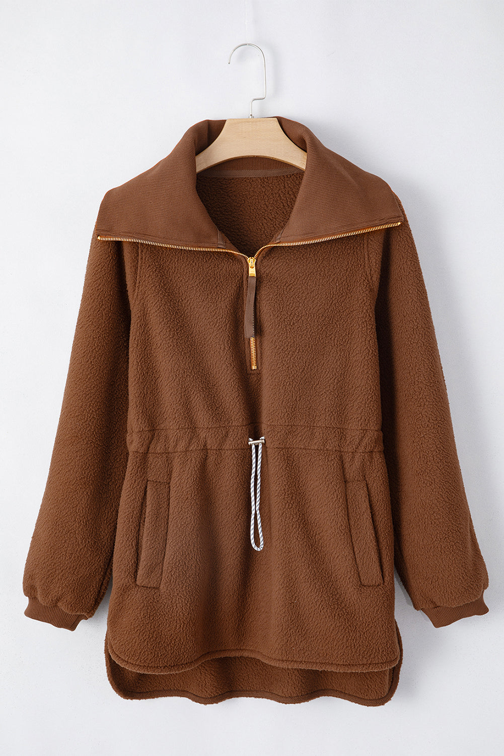 Brown Half Zip Fleece Pullover Sweatshirt Sweatshirts & Hoodies JT's Designer Fashion