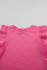 Bonbon Textured Ruffled Sleeve Tee and Drawstring Elastic Waistband Shorts Set Short Sets JT's Designer Fashion