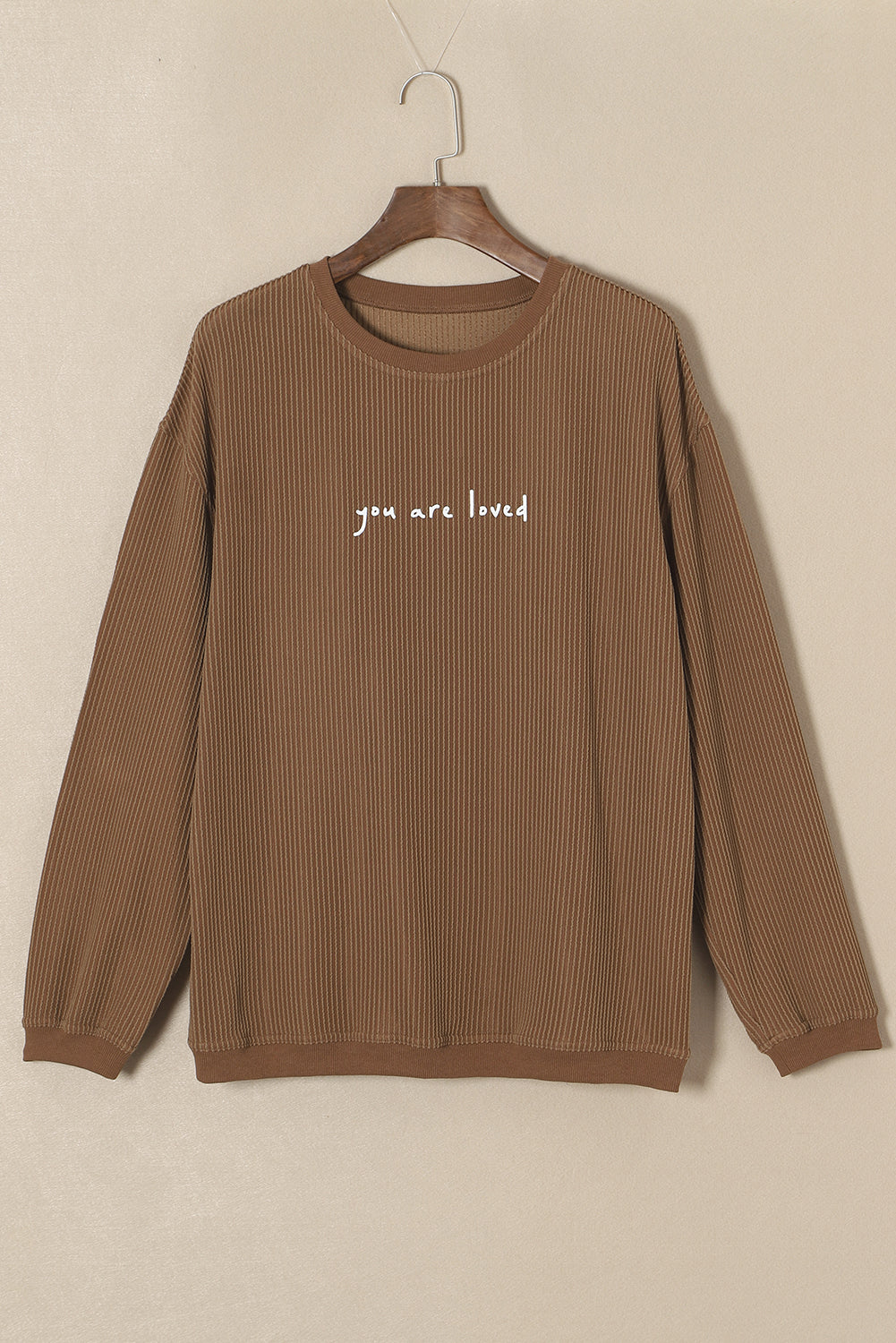Khaki You Are Loved Print Corduroy Sweatshirt Sweatshirts & Hoodies JT's Designer Fashion