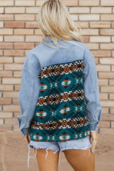 Blue Aztec Printed Denim Jacket Denim Jackets JT's Designer Fashion