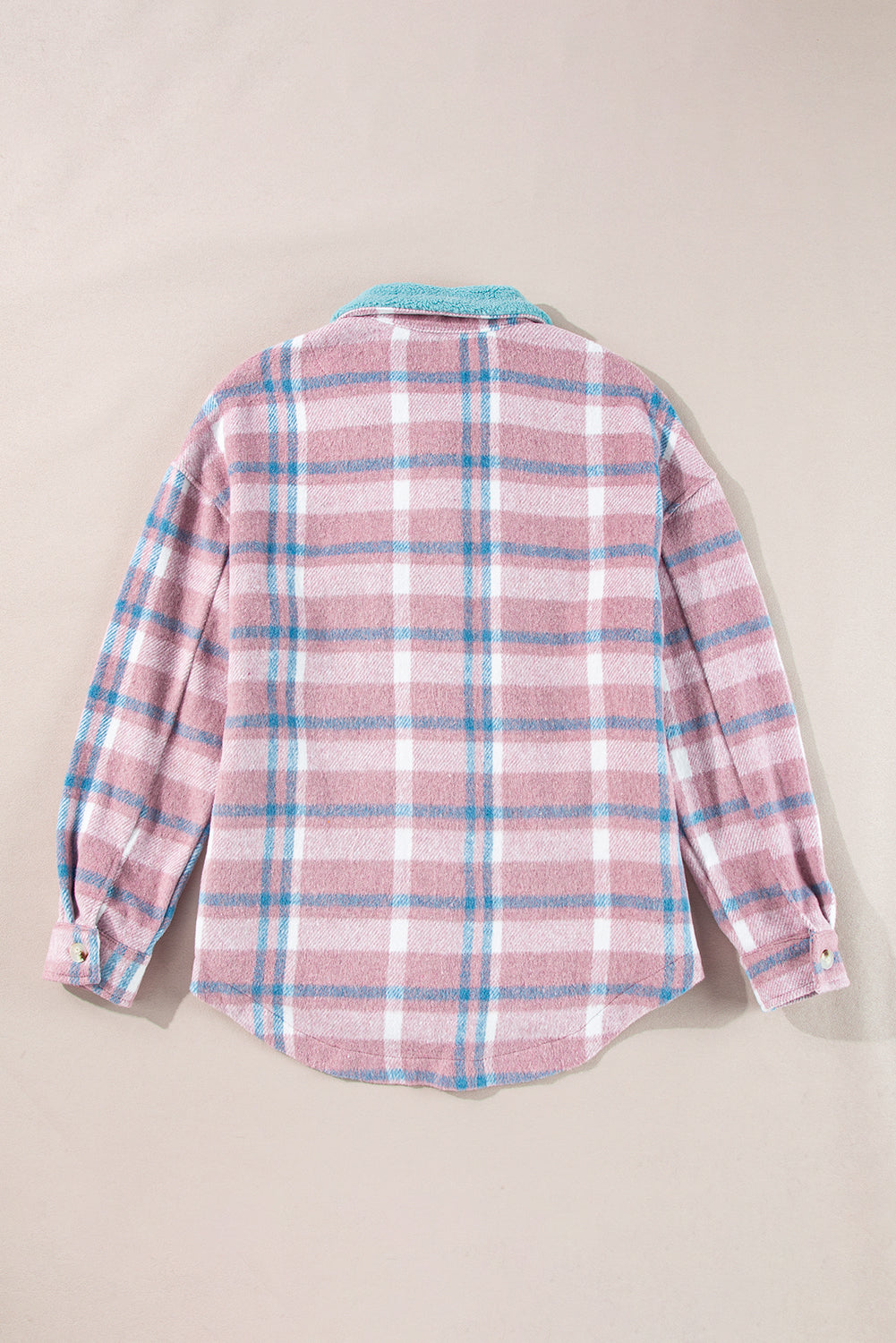 Pink Plaid Print Color Block Collared Flap Pockets Loose Shacket Plaid Shackets JT's Designer Fashion