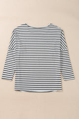 Gray Stripe Drop Sleeve Round Neck Oversized Long Sleeve Top Long Sleeve Tops JT's Designer Fashion