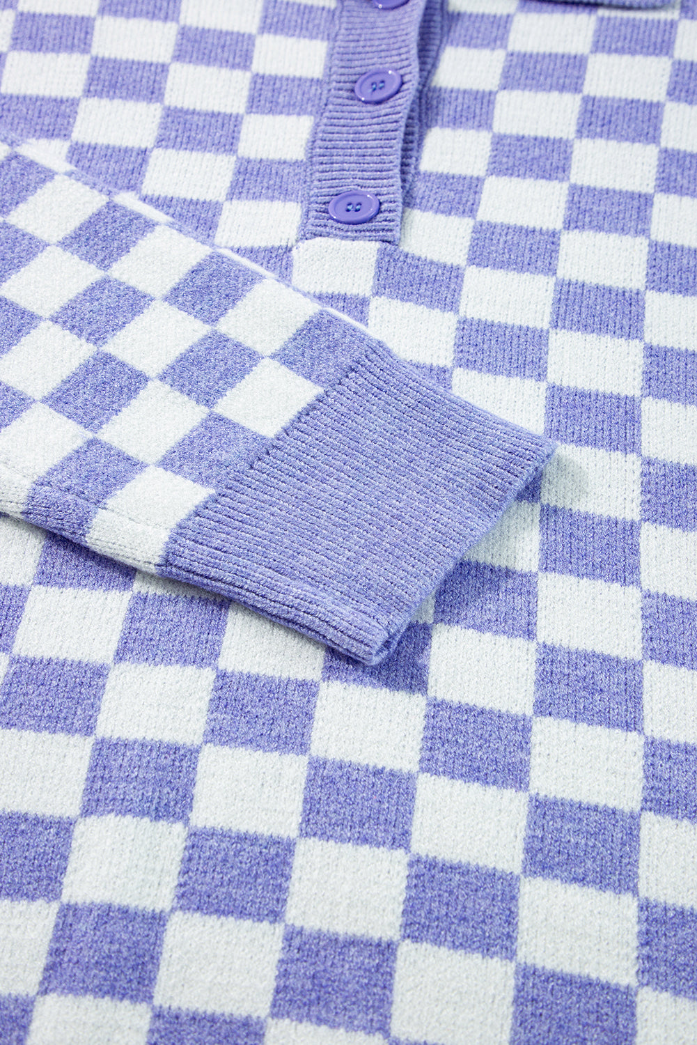Purple Checkered Collared Buttons Plus Size Sweater Plus Size Sweaters & Cardigans JT's Designer Fashion