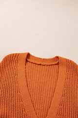 Gold Flame Button Front V Neck Chunky Cardigan Sweater Cardigans JT's Designer Fashion
