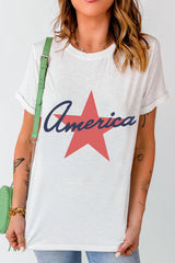 Star Round Neck Short Sleeve T-Shirt Graphic Tees JT's Designer Fashion