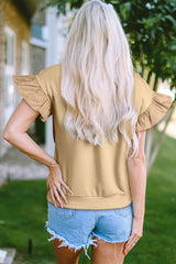 Parchment Two Tones Ribbon Bow Ruffle Sleeve Top Blouses & Shirts JT's Designer Fashion