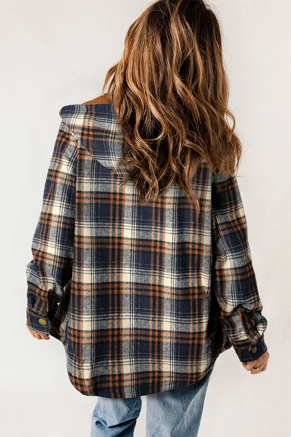 Plaid Pattern Sherpa Lined Hooded Shacket Plaid Shackets JT's Designer Fashion