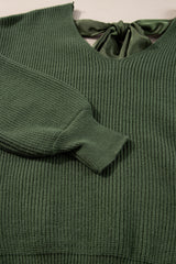 Jungle Green Lantern Sleeve V Neck Knot Back Sweater Sweaters JT's Designer Fashion