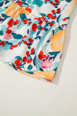 Green Floral Print Zipper Ruffled Short Sleeve High Waist Mini Dress Floral Dresses JT's Designer Fashion
