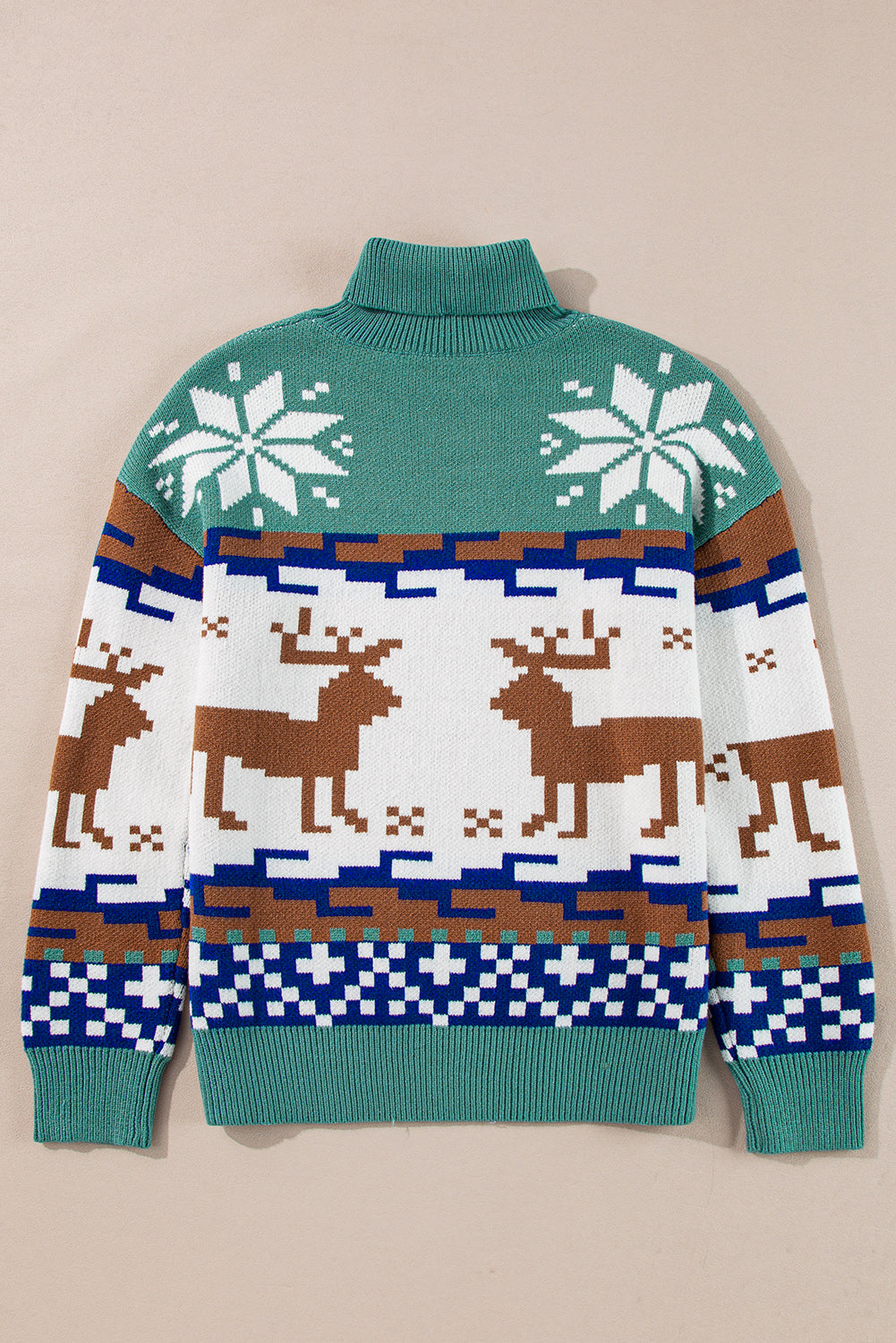 Canton Christmas Reindeer Snowflake Colorblock Turtleneck Sweater Sweaters JT's Designer Fashion