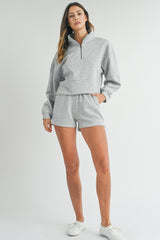 Light Grey Stand Neck Zipped Sweatshirt and Shorts Set Short Sets JT's Designer Fashion
