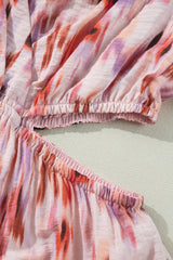 Pink Abstract Printed Flutter Sleeve Daring Cutout Long Dress Maxi Dresses JT's Designer Fashion