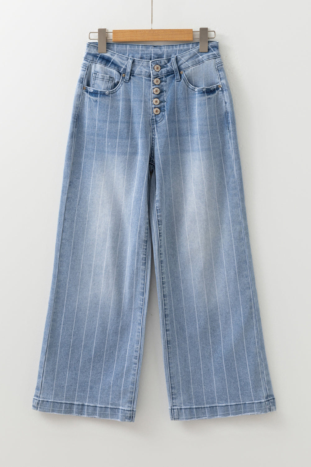 Beau Blue Multi Buttons Pinstripe Wide Leg Jeans Jeans JT's Designer Fashion