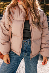 Apricot Pink Full Zipper Quilted Puffer Jacket Jackets JT's Designer Fashion