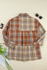 Khaki Plaid Colorblock Patchwork High Low Shacket Plaid Shackets JT's Designer Fashion