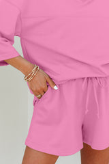 Bonbon Solid Loose V Neck Half Sleeve Tee and Shorts Short Sets JT's Designer Fashion
