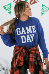 Bluing Corded GAME DAY Graphic Long Sleeve Crewneck Top Long Sleeve Tops JT's Designer Fashion