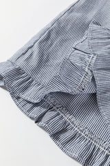 Blue Stripe Frilled Sleeveless Collar Front Pocket Button Up Mini Dress Mini Dresses JT's Designer Fashion