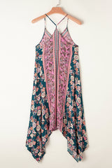 Pink Bohemian Floral Patchwork Print Long Sundress Floral Dresses JT's Designer Fashion