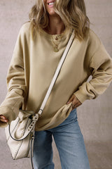Parchment Solid Loose Crew Neck Fleece Sweatshirt Sweatshirts & Hoodies JT's Designer Fashion
