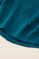Blue Hollow-out Puffy Sleeve Knit Sweater Sweaters JT's Designer Fashion