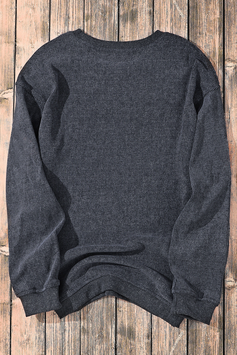 Dark Grey Chenille Checkered Game Day Graphic Drop Shoulder Corded Sweatshirt Graphic Sweatshirts JT's Designer Fashion