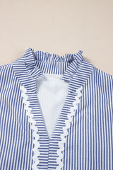 Blue Stripe Sleeveless Notched V Neck Contrast Ric Rac Mini Dress Mini Dresses JT's Designer Fashion