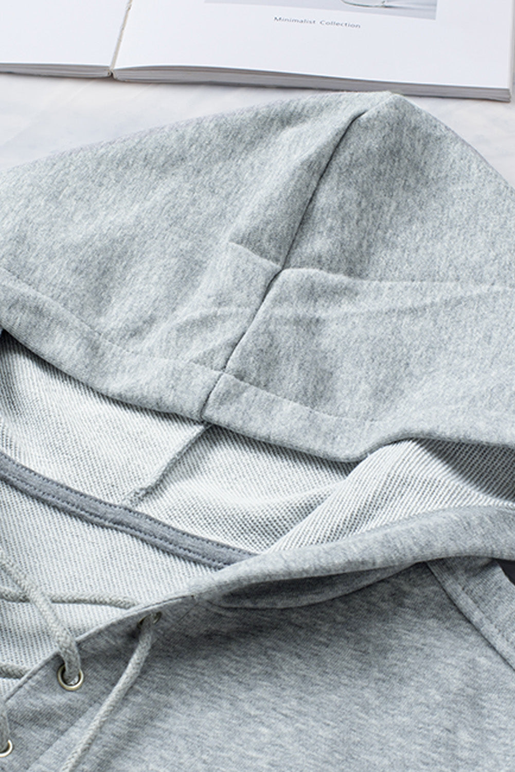 Grey Casual Solid Color Lace-up Hoodie Sweatshirts & Hoodies JT's Designer Fashion