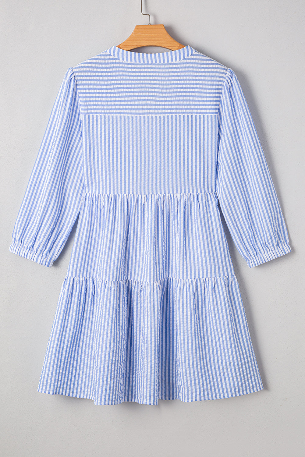 Sky Blue Stripe Bracelet Sleeve Tiered Shift Dress with Pockets JT's Designer Fashion