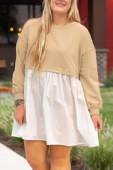 Apricot Color Block Patchwork Ruffled Plus Size Mini Dress Plus Size Mini Dresses JT's Designer Fashion