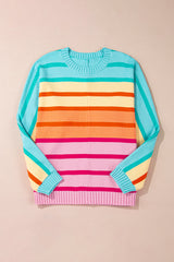 Yellow Stripe Gradient Striped Ribbed Edge Loose Sweater Sweaters JT's Designer Fashion