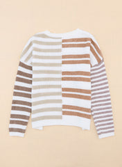 Stripe Blocked Drop Shoulder Slouchy Sweater Sweaters JT's Designer Fashion